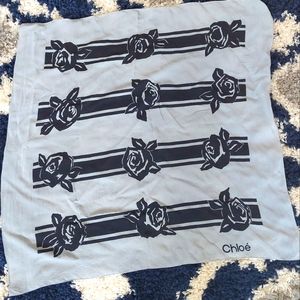 Chloe Silk Crepe Scarf Black Roses